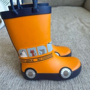 Kids Orange Animal Bus Rain Boots